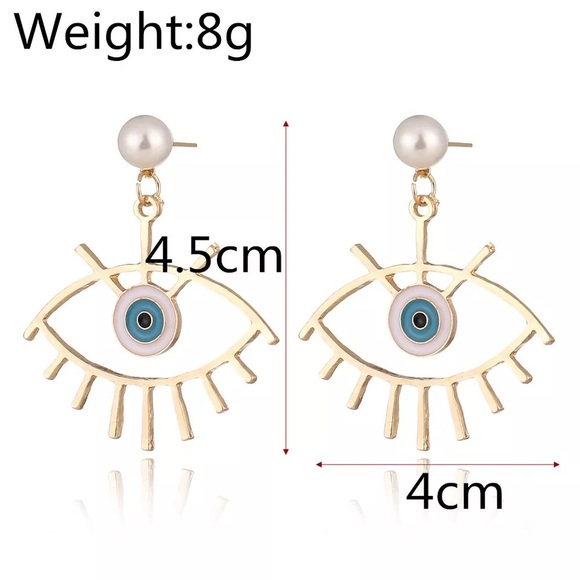 Big Blue Evil Eye Coin Drop Earrings - Picture 4 of 11